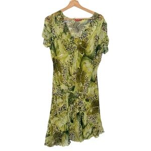 Sunny Leigh Vintage Silk Skirt and Top Set Green Animal Print Size Small